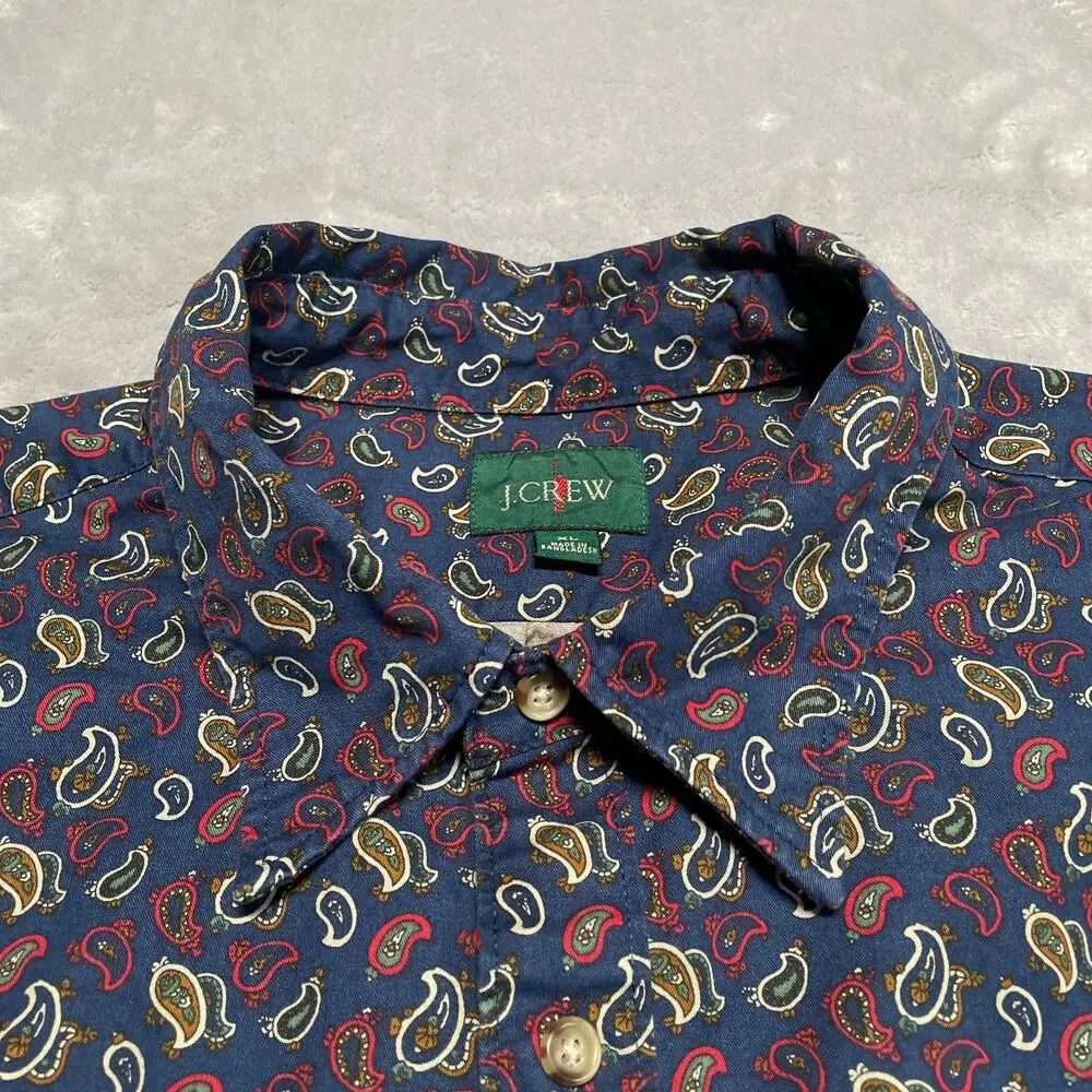 J Crew Oarsman Shirt Mens Large Blue Paisley Classic Preppy Academia Casual